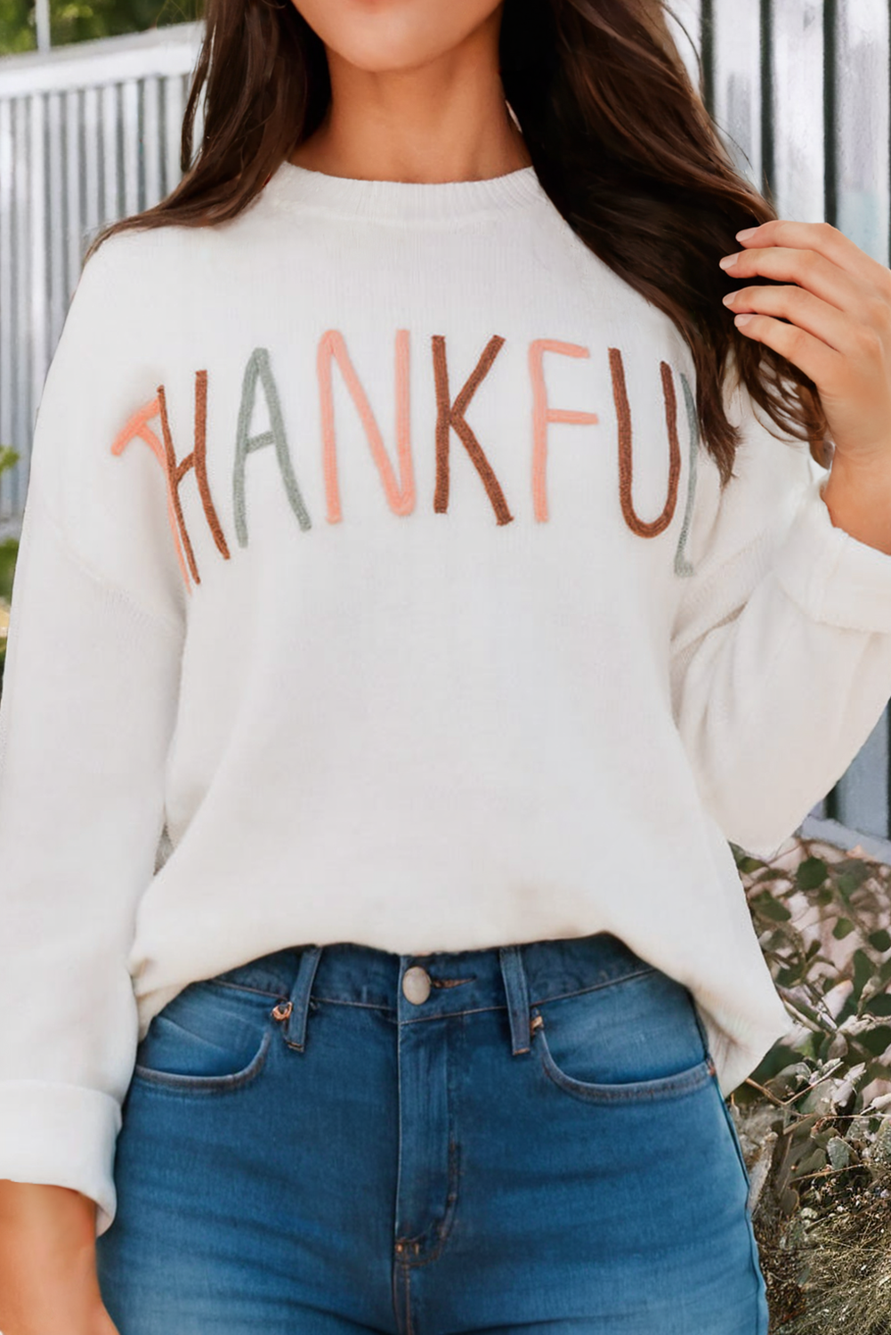 Thankful Ivory Embroidered Sweater