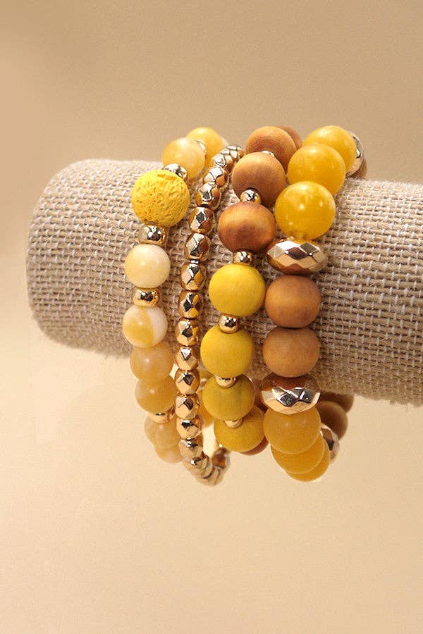 WOOD GLASS CCB 4 ROW STRETCH BRACELET SET 10B3031005