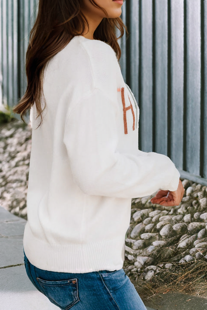 Thankful Ivory Embroidered Sweater